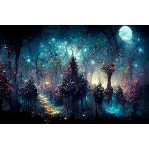 Mystical Dark Forest Aquarium Background Fantasy Glowing Neon Light Forest World Terrarium Background Mysterious Foggy Forest with Path Fish Tank Background Forest Aquarium Backdrop 36x18in - color: Dark Blue, size: 36(W)x18(H)inches/ 90(W)*45cm(H)