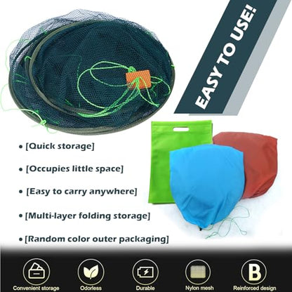 Portable Folded Fishing Net, Crab Net Fish Net with Fishing Rope, Hand Casting Cage Crab Net, Foldable Fishing Mesh Trap for,Minnows,Lobster,Crawfish, Shrimp etc. - size: 31.5 inches (80 cm)