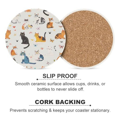 Cat Fish Tank Butterfly Coasters for Drinks, Absorbent Ceramic Stone Coasters Set of 4 Cork Base Cups Table Mats for Home Decor