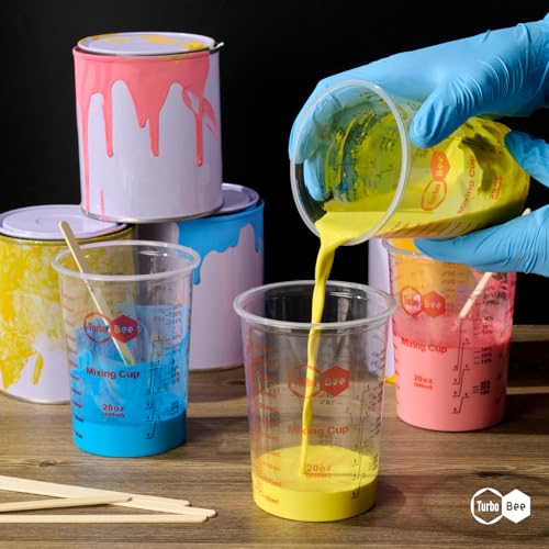 20oz Resin Mixing Cups - [Easy-Separate Design] 100 Pack Graduated PP Plastic Mixing Cups for Epoxy Resin, Paint & Automotive - Includes 100 Stir Sticks, Calibrated Ratios 2:1 3:1 4:1, ML & OZ - color: 20OZ-100PACK-CLEAR