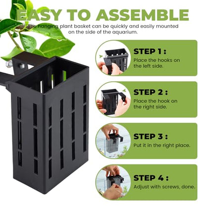 4 Pack Aquarium Plant Holder for 1-3.2in Edge, Hanging Fish Tank Plant Holder Aquatic Plant Pot with 16 Hooks for Live Plants Aquarium Planter Fish Tank Decorations