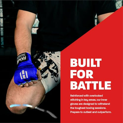 Hawk Padded Inner Gloves Training Gel Elastic Hand Wraps for Boxing Gloves Quick Wraps Men & Women Kickboxing Muay Thai MMA Bandages Fist Knuckle Wrist Wrap Protector Handwraps (Pair) - color: Blue