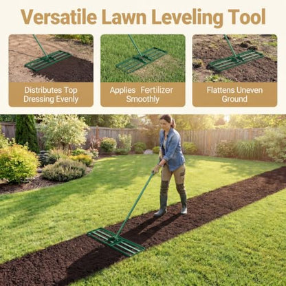 COSTWAY 30x10 Inch Lawn Leveling Rake, Soil Sand Dirt Leveling Tool, Ground Leveler for Yard, Landscape, Garden, Pasture (Green, 30"x10") - color: Green
