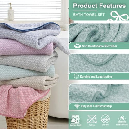 JML Microfiber Bath Towels, 2 Pack, 27x55 in, Fine Wave Green - color: Cationic Fine Wave Green, size: 2 Pack (27 in x 55 in)