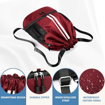 JELUTAR Drawstring Backpack Gym Bag with Shoes Compartment, Burgundy - color: Burgundy, size: Large