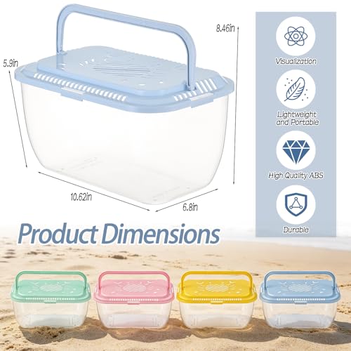 4 Pack Catch Plastic Beach Aquarium Carrier Cage with Handle, Release Aquarium Box Fish Transport Container Portable Tank for Collecting Fishes Crabs Sea Creatures for Summer Beach Party Favors