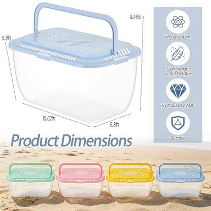4 Pack Catch Plastic Beach Aquarium Carrier Cage with Handle, Release Aquarium Box Fish Transport Container Portable Tank for Collecting Fishes Crabs Sea Creatures for Summer Beach Party Favors