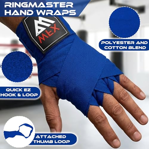 WFX Boxing Hand Wraps 3.5 4.5 Meter Martial Arts Bandages Inner Gloves Wrist Support Straps Punching Under Hand Knuckles Heavy Elasticated Training Bag Mitts Muay Thai - color: Blue, size: 4.5 M