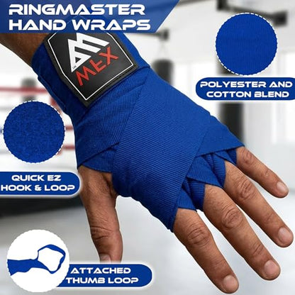 WFX Boxing Hand Wraps 3.5 4.5 Meter Martial Arts Bandages Inner Gloves Wrist Support Straps Punching Under Hand Knuckles Heavy Elasticated Training Bag Mitts Muay Thai - color: Blue, size: 4.5 M