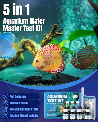 Pawfly 5 in 1 Aquarium Water Master Test Kit, Aquarium Water Test Kit Fish Tank Water Testing Kit for pH Nitrite Nitrate Ammonia & Phosphate, Aquarium Test Kit for Freshwater & Saltwater Fish Tanks - color: Blue Standard Kit Pack