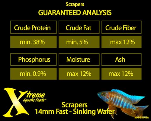 Xtreme Scrapers Wafers - Premium 14mm Fast-Sinking Fish Food – Nutrient & Cellulose Rich Ideal for Nocturnal Feeders, Catfish, Plecostomus Species, and Loaches – USA Farm Grown (18oz) - size: 1.13 Pound (Pack of 1)