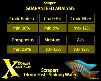 Xtreme Scrapers Wafers - Premium 14mm Fast-Sinking Fish Food – Nutrient & Cellulose Rich Ideal for Nocturnal Feeders, Catfish, Plecostomus Species, and Loaches – USA Farm Grown (18oz) - size: 1.13 Pound (Pack of 1)