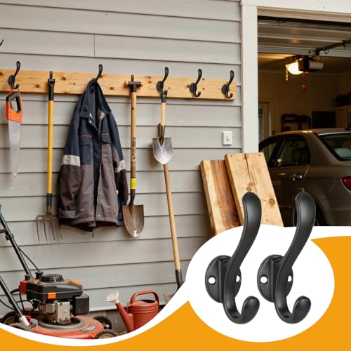 6 Pack Coat Hooks Wall Mount Heavy Duty Utility Retro Double Hooks for Hanging Coats,Hat, Towel, Key, Robe, Scarf, Bag, Cap (Black) - color: 6 Pack-Black