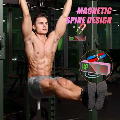 Small Gym Timer Clock Stopwatch Magnetic Workout Interval Timer, Large LED Digital Display, Home Accessories Countdown Clock for Home Gym Garage Schools (Matte Pink) - color: Matte Pink