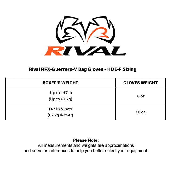 RIVAL Boxing RFX-Guerrero-V Bag Gloves, Multi-Layered Inner Foam Padding (HDEF), Premium Leather, Wrist Lock 2 System - color: White/Gold, size: 8 oz.