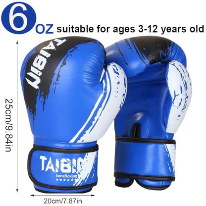 2-in-1 Boxing Gloves and Punching Mitts Set for Kids Youth,6 oz Kids Boxing Gloves and Boxing Pads,Boxing Training Equipment for Punching Bag,Kickboxing,Gift for Boys and Girls - color: Blue