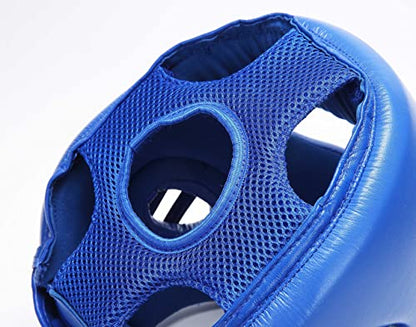 Wesing Professional Boxing Headgear Muay Thai Martial Arts Training Sparing Headgear Without Cheeks - color: Blue, size: X-Large