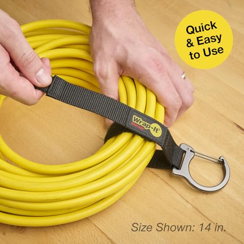 Wrap-It Storage Quick Clips - 14" (3-Pack) Black - Cable Straps With a Metal Clip to Use as an Extension Cord Organizer or Garden Hose Holder