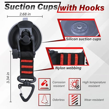 4 PCS Heavy Duty Suction Cup, Suction Cups with Hooks, Car Camping Accessories, Strong Suction Cups for Cars, Automotive Suction Cups for Car Boat Awning Camping Tent Trap