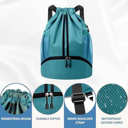 JELUTAR Drawstring Backpack Gym Bag with Shoes Compartment, Teal - color: Teal, size: Medium