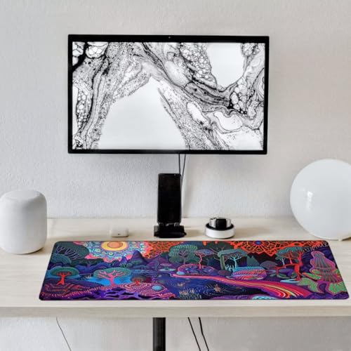 Larger Mouse Pad with Anti-fray Stitching, Premium-Textured & Waterproof Computer Mousepad with Non-Slip Rubber Base, Gaming Mouse Mat for Laptop Office & Home, (Pink,Landscape) 32"X12" Ergonomic Y-1B
