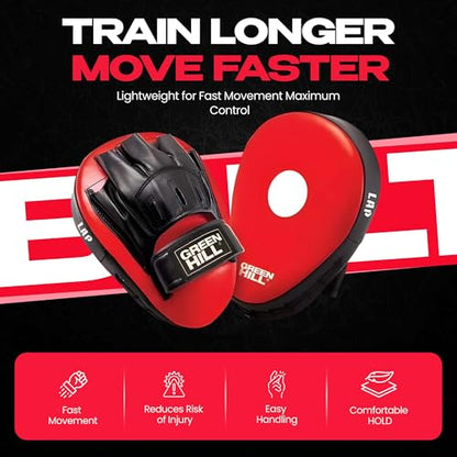 Green Hill Curved Boxing Focus Mitts for MMA, Muay Thai & Boxing - color: 5039 RED/BLACK