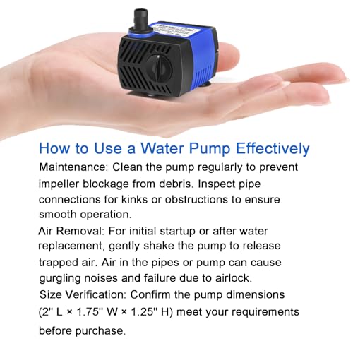 AQUANEAT Small Fountain Pump, 80 GPH Submersible Water Pump for Aquarium Fish Tank, Outdoor Water Fountain, Hydroponics, Pond Filter Pump