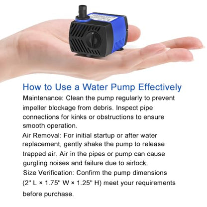 AQUANEAT Small Fountain Pump, 80 GPH Submersible Water Pump for Aquarium Fish Tank, Outdoor Water Fountain, Hydroponics, Pond Filter Pump