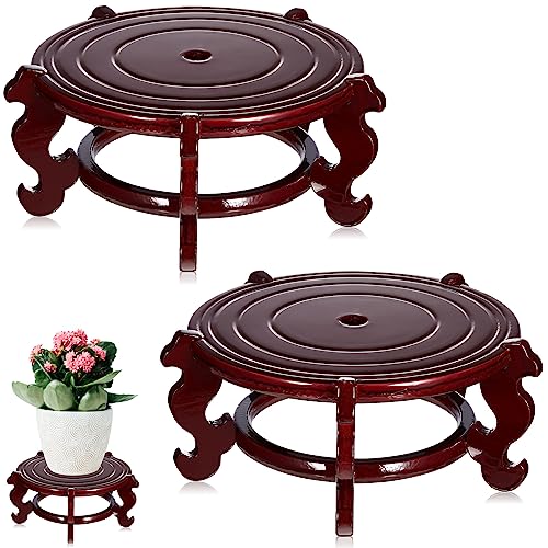 2 Pcs 4 to 12 in Wooden Plant Stands Indoor Chinese Oriental Plant Stand for Vase Fishbowl Flower Pot Lamp Redwood Base Vintage Display Rack Decor(10 Inch) - size: 10 Inch