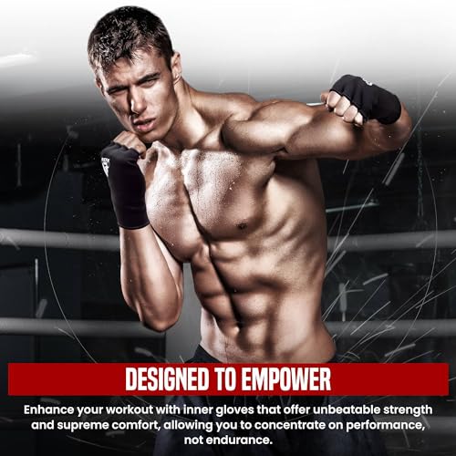 RDX Boxing Hand Wraps Inner Gloves Men Women, Half Finger Elasticated Bandages, Under Mitts Fist Protection, Muay Thai, Kickboxing, MMA, Martial Arts Speed Bag Punching Training - color: Red White, size: X-Large