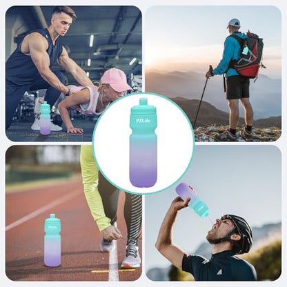 24oz Bike Squeeze Water Bottle, BPA Free Cycling Water Bottle,Leakproof | with Capacity Scale w/Pull Top Lid, Reusable Sport Water Bottle, for Bicycle, Gym,Running - color: y-Blue+Purple