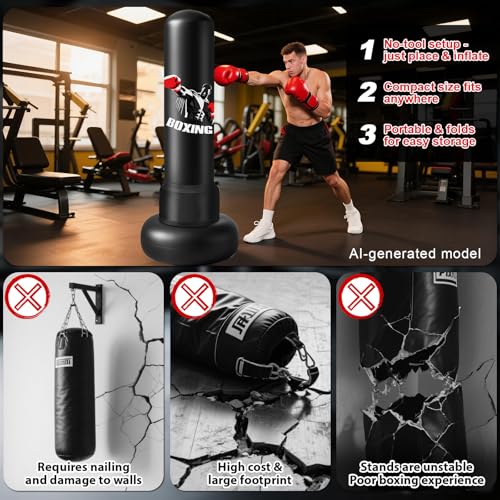 70" Punching Bag for Adults,Boxing Bag with Gloves and Pump(Black)