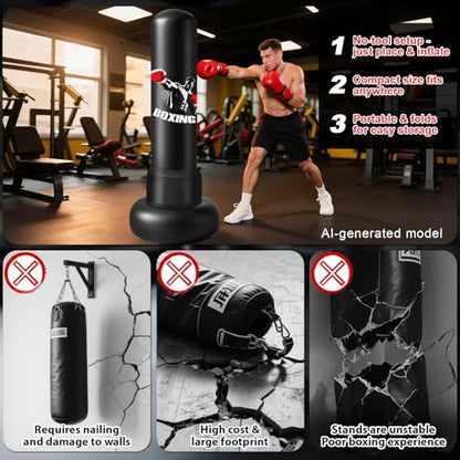 70" Punching Bag for Adults,Boxing Bag with Gloves and Pump(Black)