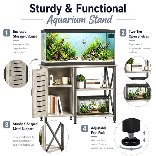 Herture 40-50 Gallon Fish Tank Stand, Aquarium Stand with Cabinet Accessories Storage, Heavy Duty Metal Frame, 40.55" L*18.89" W Tabletop, 1000LBS Capacity, Greige PG02YGZ