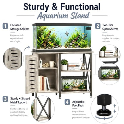 Herture 40-50 Gallon Fish Tank Stand, Aquarium Stand with Cabinet Accessories Storage, Heavy Duty Metal Frame, 40.55" L*18.89" W Tabletop, 1000LBS Capacity, Greige PG02YGZ