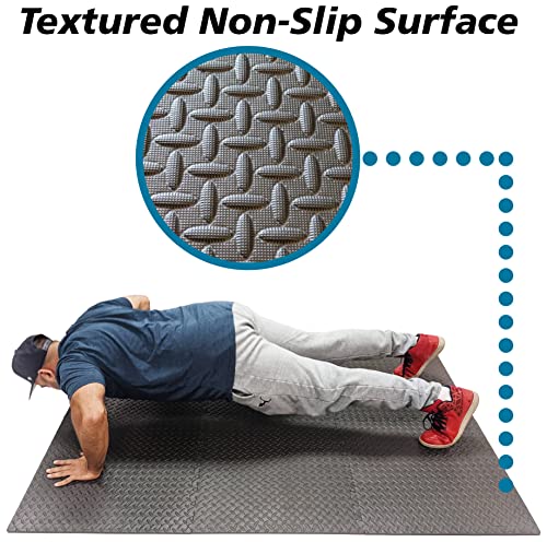 Interlocking Foam Tiles ½-inch Thick Exercise Mat - Soft Supportive Cushion for Exercising or Gym Equipment Floor Protection - SciencePurchase (24 Sqare Feet (6 Tiles))