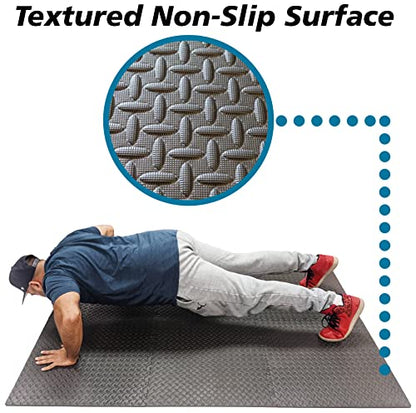 Interlocking Foam Tiles ½-inch Thick Exercise Mat - Soft Supportive Cushion for Exercising or Gym Equipment Floor Protection - SciencePurchase (24 Sqare Feet (6 Tiles))