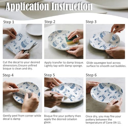 SUPERDANT 5PCS Cartoon Owls Underglaze Paper Transfer Animals Transfer Paper for Clay Ceramic Porcelain Under Glaze Transfers for Pottery Enamel Decals Blue Underglaze Decal Papers Handcrafted Gifts - style: Cartoon Owl