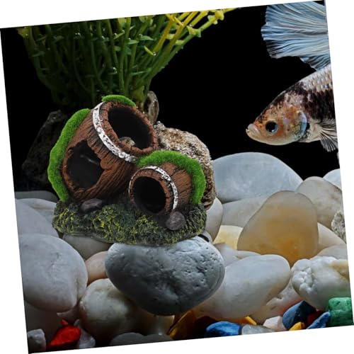 Fish Tank Decorations Small Resin Barrel Aquarium Ornaments Underwater Hideout for Betta Fish Turtle Tank Stump Easy to Clean Landscape Accessory