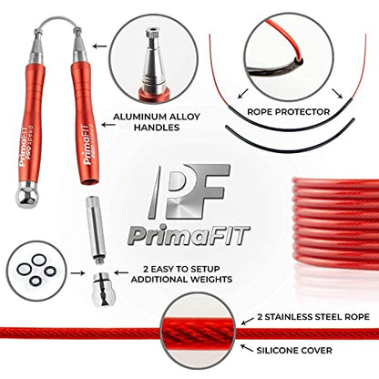 PrimaFIT Pro Speed Jump Rope for Adults, Weighted Skipping Rope for Boxing - color: Red
