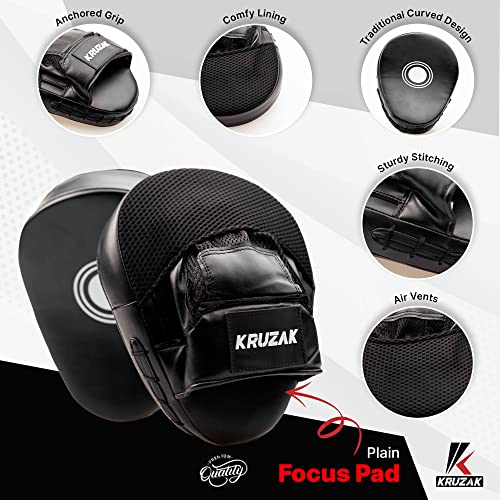 Kruzak Plain Punching Focus Mitts, Curved Hook and Jab Mitts for Muay Thai, MMA Training, Focus Pads for Boxing, Martial Arts, and Punching Target - color: Black