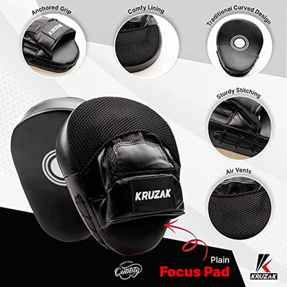 Kruzak Plain Punching Focus Mitts, Curved Hook and Jab Mitts for Muay Thai, MMA Training, Focus Pads for Boxing, Martial Arts, and Punching Target - color: Black