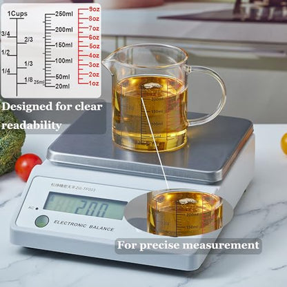 Glass Measuring Cup-[Insulated handle | V-Shaped Spout]-Made of High Borosilicate Glass Measuring Cup for Kitchen or Restaurant, Easy to Read, 250 ML (8 Oz, 1 Cup) - size: 250ml/8OZ