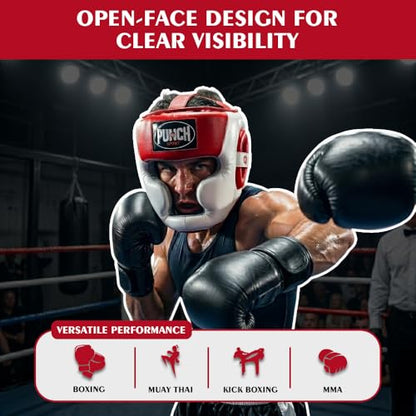 Boxing Headgear with Cheek Protection, Adjustable MMA & Kickboxing Sparring Helmet, Triple Layer EVA Padding, PU Leather - size: X-Large