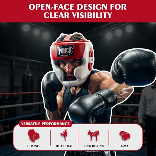 Boxing Headgear with Cheek Protection, Adjustable MMA & Kickboxing Sparring Helmet, Triple Layer EVA Padding, PU Leather - size: Large