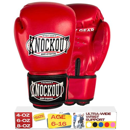 Kids Boxing Gloves for Training, Youth Punching Bag Gloves Age 4-15 | boys & girls, Wide hook-and-loop wrist strap, High-density foam padding, boxing, kickboxing, MMA, Muay Thai, fitness training - color: Red, size: 6 oz