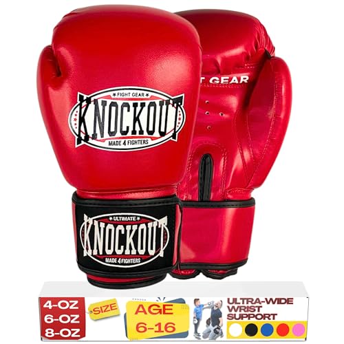 Kids Boxing Gloves for Training, Youth Punching Bag Gloves Age 4-15 | boys & girls, Wide hook-and-loop wrist strap, High-density foam padding, boxing, kickboxing, MMA, Muay Thai, fitness training - color: Red, size: 6 oz