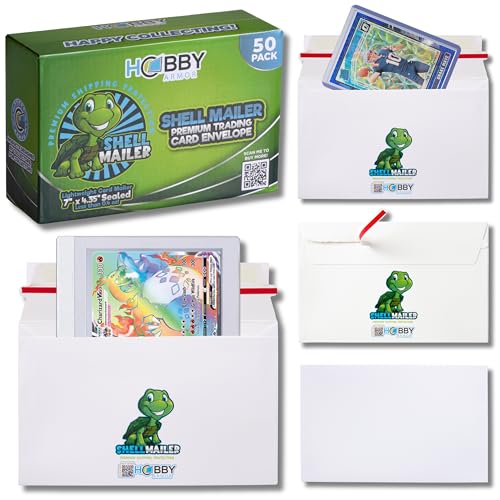 50 Pack Shell Mailer Trading Card Envelopes by Hobby Armor, 7" x 4.35" Trading Card Mailers for Shipping, Perfect Sized Shipping Envelope for Mailing Semi-Rigid and Toploaders, Protector Supplies - color: 50 Pack - Turtle