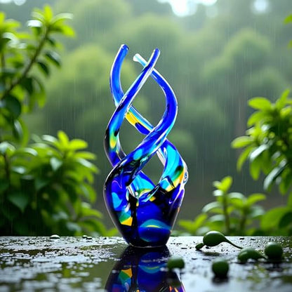 Hand Blown Glass Decor - Cobalt Blue Glass Sculpture - Ocean Theme Spiral Kinetic Figurine, Light Reactive Gradient Decor for Home Office Garden, Ideal Gift for All Occasions