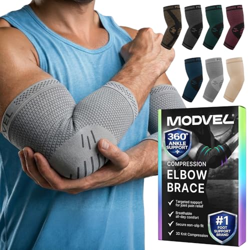 Modvel 2 Pack Elbow Brace - Golfer's Elbow Compression Sleeve Support for Joint Pain Relief, Recovery, Tendonitis Braces, Tennis Elbows Brace For Men & Women, Workout & Weightlifting Arm Wrap, Gray - color: Gray, size: Large
